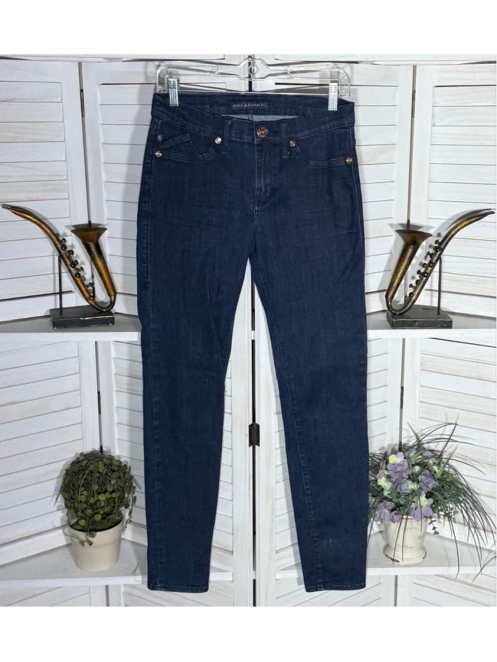 Rock & Republic dark blue stretchy skinny jeans horse ridding biker grunge Y2K 8